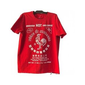 Vibrant Red Short Sleeve Tee with Rooster Graphic Size L